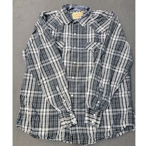 Cowboy Legend Mens XXL Plaid Western Pearl Snap Shirt Black Grey White Cotton